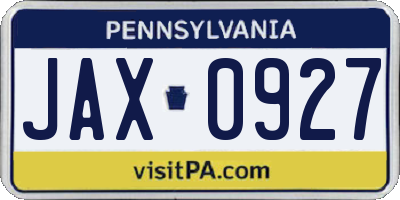PA license plate JAX0927