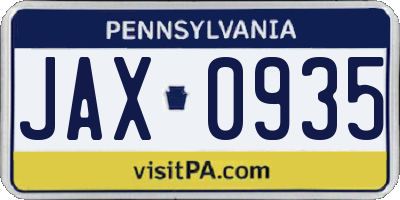 PA license plate JAX0935