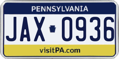 PA license plate JAX0936