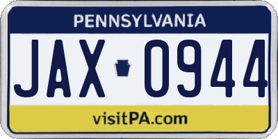 PA license plate JAX0944