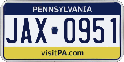 PA license plate JAX0951