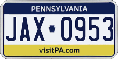 PA license plate JAX0953