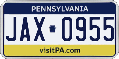 PA license plate JAX0955