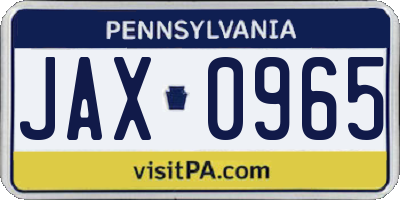 PA license plate JAX0965