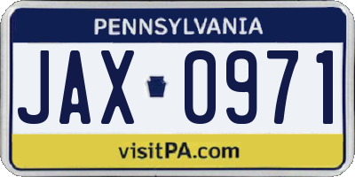 PA license plate JAX0971