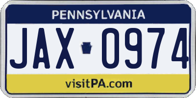 PA license plate JAX0974