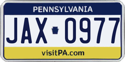 PA license plate JAX0977