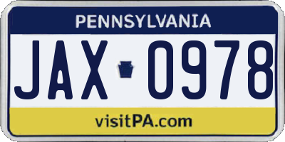 PA license plate JAX0978