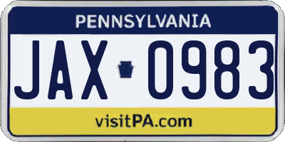 PA license plate JAX0983