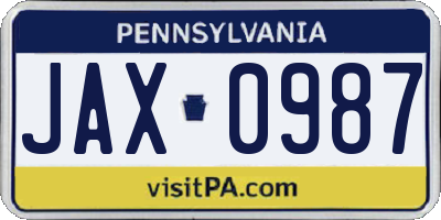 PA license plate JAX0987
