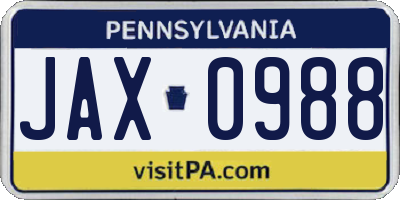 PA license plate JAX0988