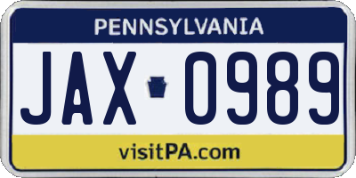 PA license plate JAX0989