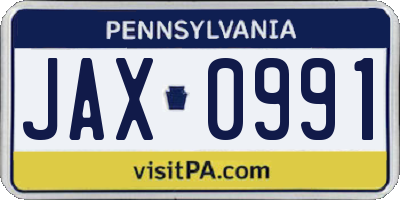 PA license plate JAX0991