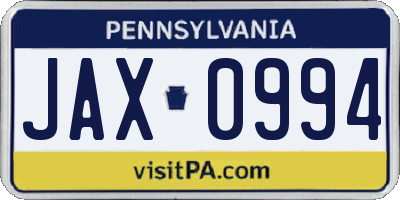 PA license plate JAX0994
