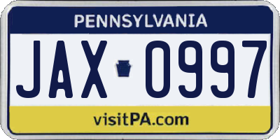 PA license plate JAX0997