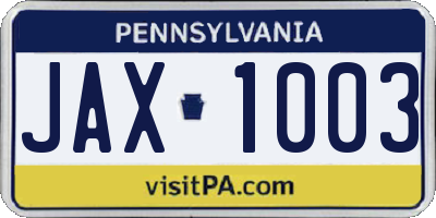 PA license plate JAX1003