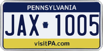 PA license plate JAX1005
