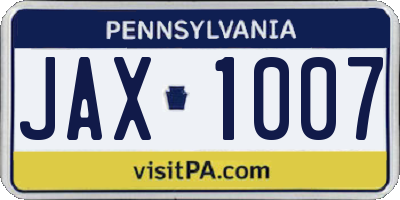 PA license plate JAX1007
