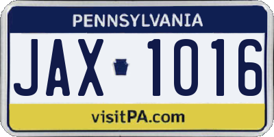 PA license plate JAX1016