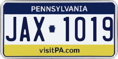 PA license plate JAX1019