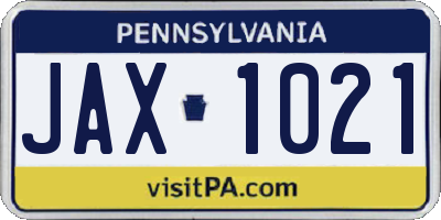 PA license plate JAX1021
