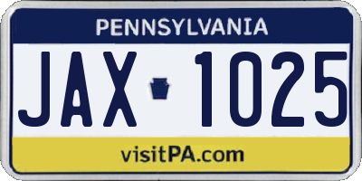 PA license plate JAX1025