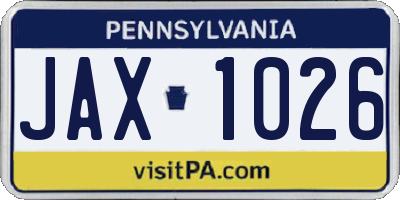 PA license plate JAX1026