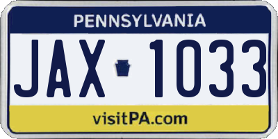 PA license plate JAX1033