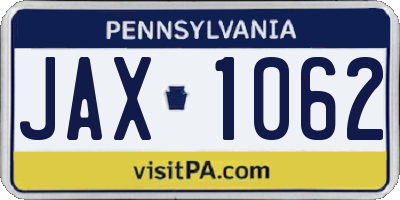 PA license plate JAX1062