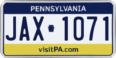 PA license plate JAX1071