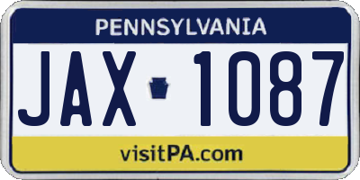 PA license plate JAX1087