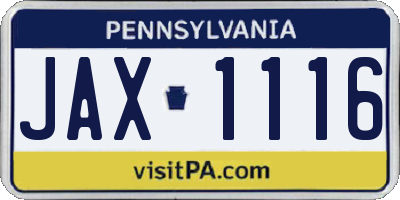 PA license plate JAX1116