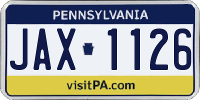 PA license plate JAX1126