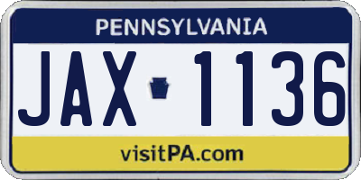 PA license plate JAX1136