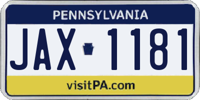 PA license plate JAX1181