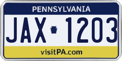PA license plate JAX1203