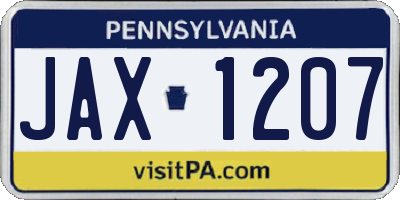 PA license plate JAX1207