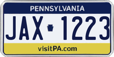 PA license plate JAX1223
