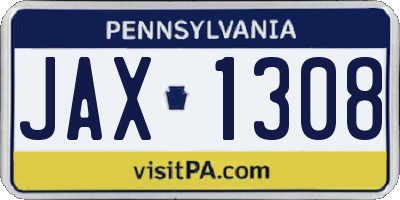 PA license plate JAX1308