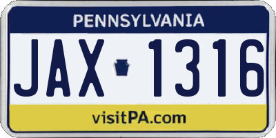 PA license plate JAX1316