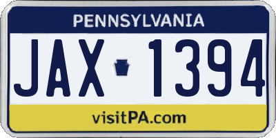 PA license plate JAX1394