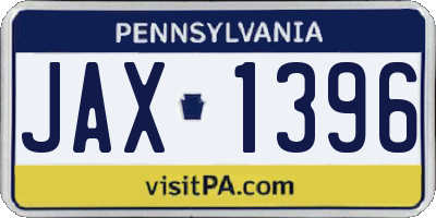 PA license plate JAX1396