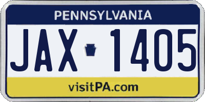 PA license plate JAX1405