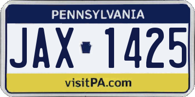 PA license plate JAX1425