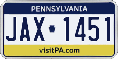 PA license plate JAX1451