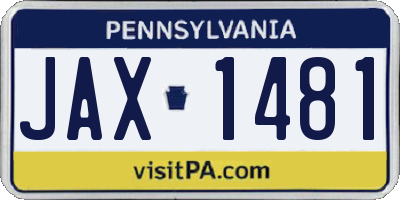 PA license plate JAX1481