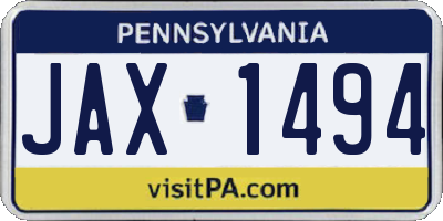 PA license plate JAX1494