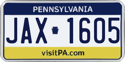 PA license plate JAX1605