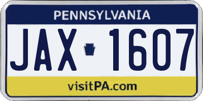 PA license plate JAX1607
