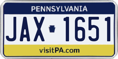 PA license plate JAX1651